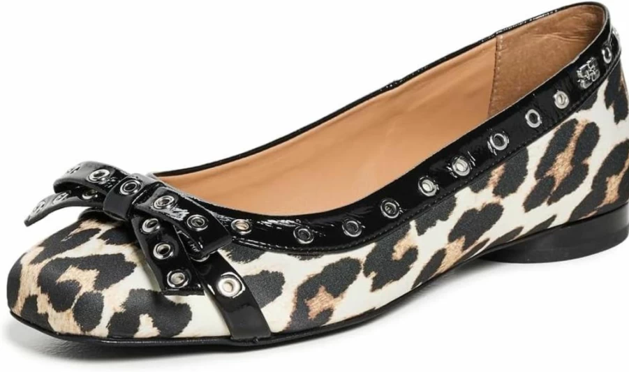Ganni Women's Eyelet Bow Ballet Flats - Elegant Ballerina Shoes for Women