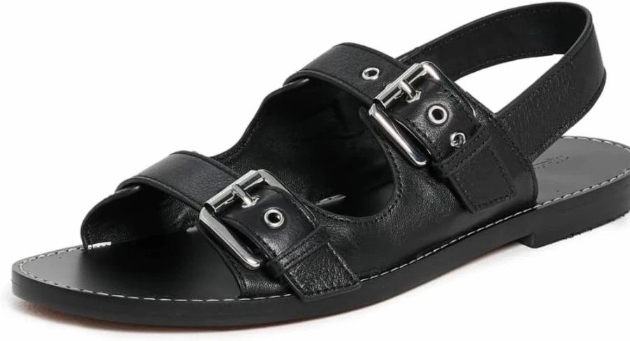 Madewell Women's Indie Double Buckle Leather Sandals - Comfortable Casual Strappy Footwear