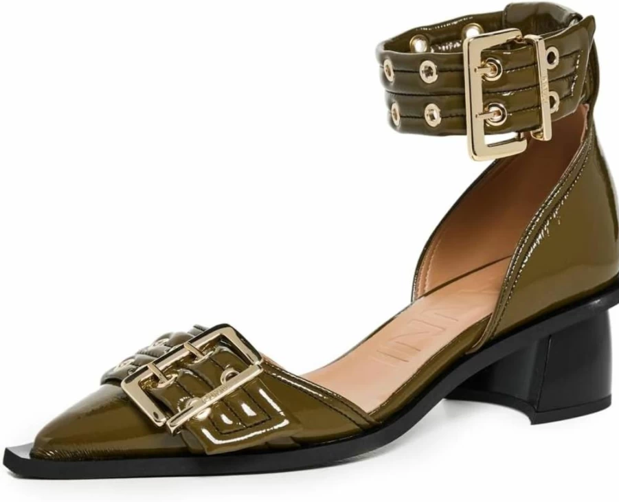 Ganni Women's Open-Toe Buckle Strap Heeled Pumps - Chic Cut-Out Design