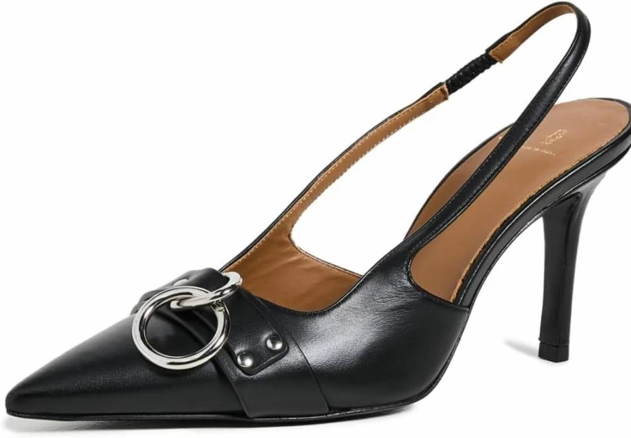R13 Women's Chunky Heel Slingback Sandals with Metal Ring Detail