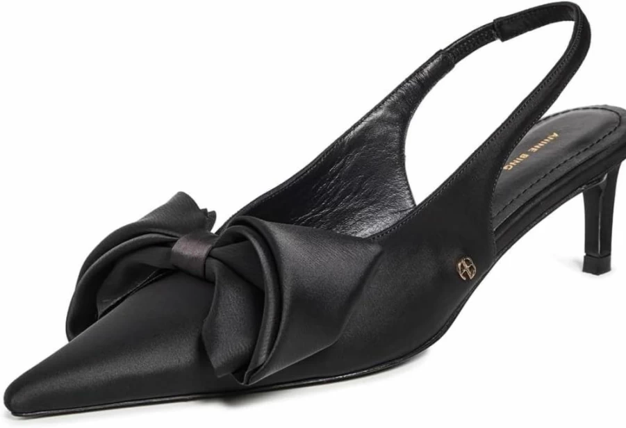 ANINE BING Women's Nina Bow Heels - Black Leather Pumps with Decorative Bow, Size 7 US Medium