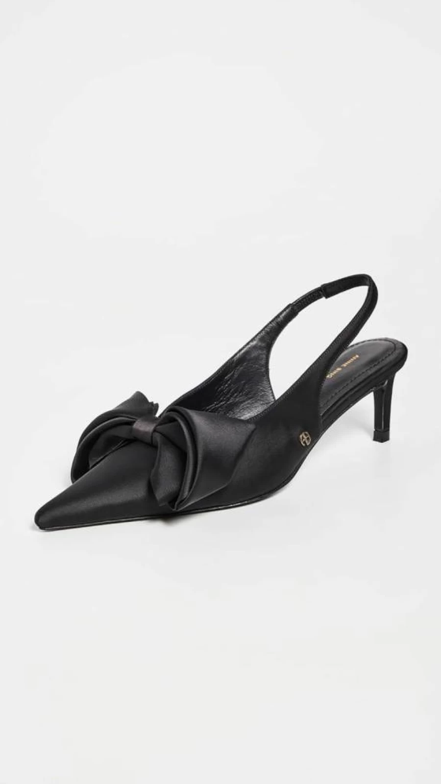 ANINE BING Women's Nina Bow Heels - Black Leather Pumps with Decorative Bow, Size 7 US Medium