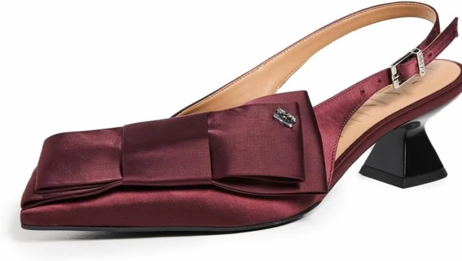 Ganni Women's Satin Kitten Heel Pumps with Big Bow Detail