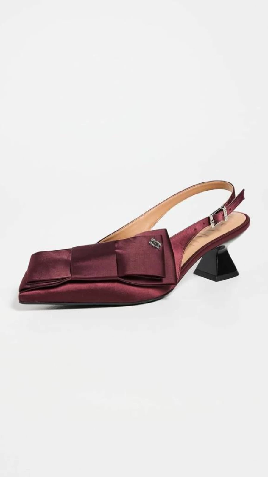 Ganni Women's Satin Kitten Heel Pumps with Big Bow Detail