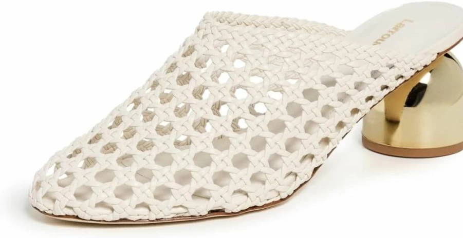 Larroude Women's Dew Drop Macrame Mules - Boho Chic Slide Sandals with Knit Detail