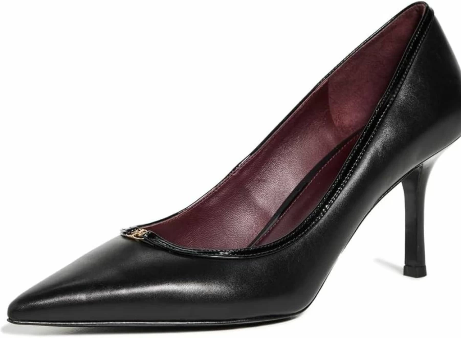 Tory Burch Women's Double T Logo Buckle Pump Heels 80mm Leather Dress Shoes