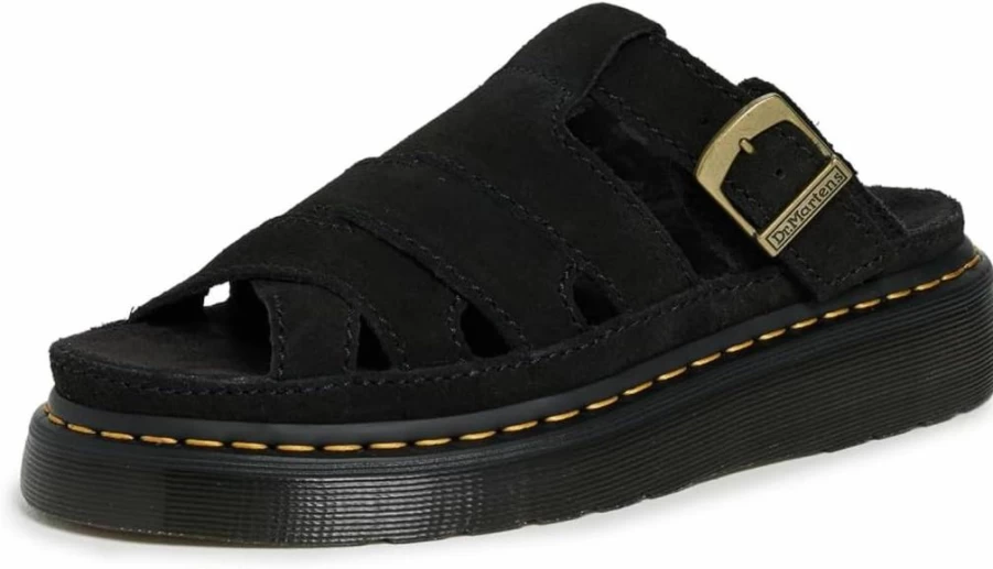Dr. Martens Women's Maxxy Slide Sandals - Black Suede Casual Slip-On Eh Platform Sandals