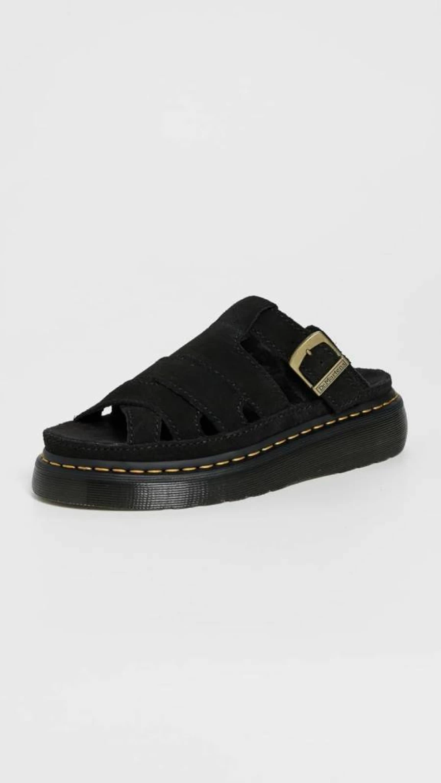 Dr. Martens Women's Maxxy Slide Sandals - Black Suede Casual Slip-On Eh Platform Sandals