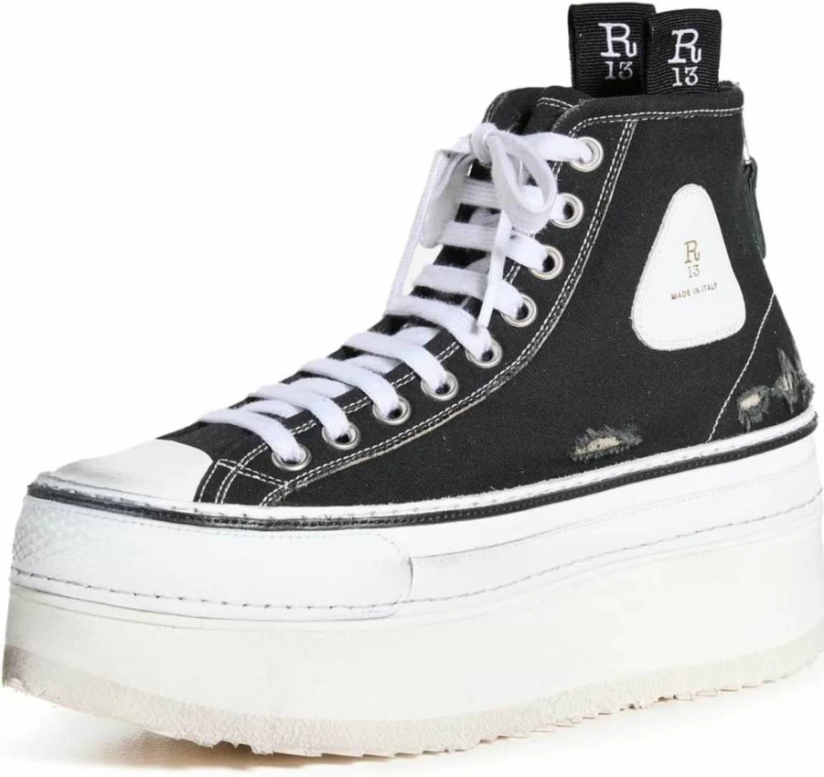 R13 Women's Black Platform High Top Sneakers - Chunky Retro Skate Shoes