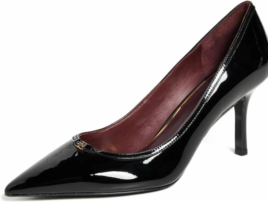 Tory Burch Women's Double T Buckle Pumps 80mm Heel - Classic Leather Court Shoes for Women