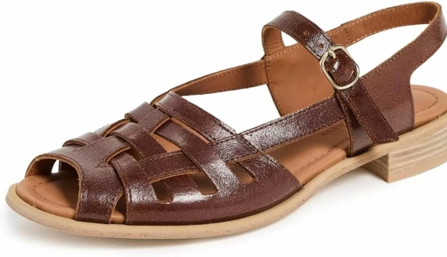 Naguisa Women's Manto Flat Sandals – Comfortable Leather Summer Slide Shoes for Women