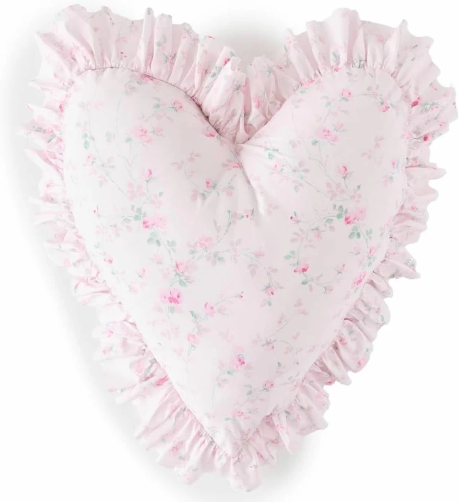 LOVESHACKFANCY Women's Heart-Shaped Ruffle Decorative Pillow - Romantic Home Accent