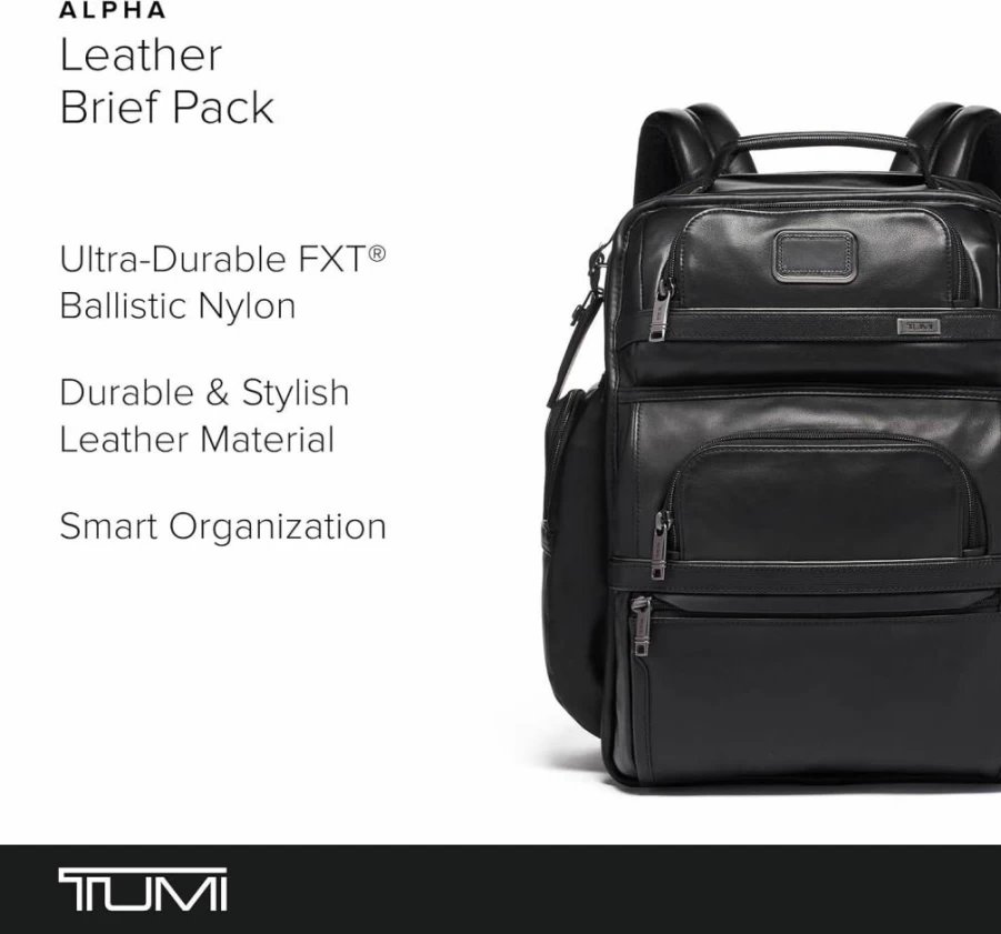 TUMI Alpha Brief Pack 15 Inch Laptop Backpack with Padded Adjustable Straps, Tablet & Toiletries Storage, Durable Business Travel Backpack in Black